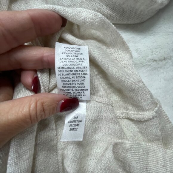 Open Edit Beige Oatmeal Light Heather V-Neck Sweater Womens M Sheer - Picture 5 of 7